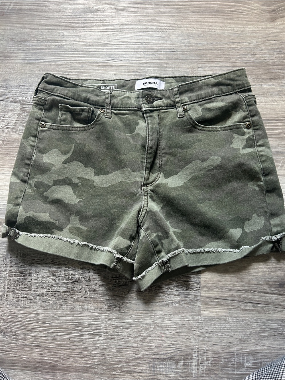 Sonoma Olive Camo Frayed-Hem Shorts